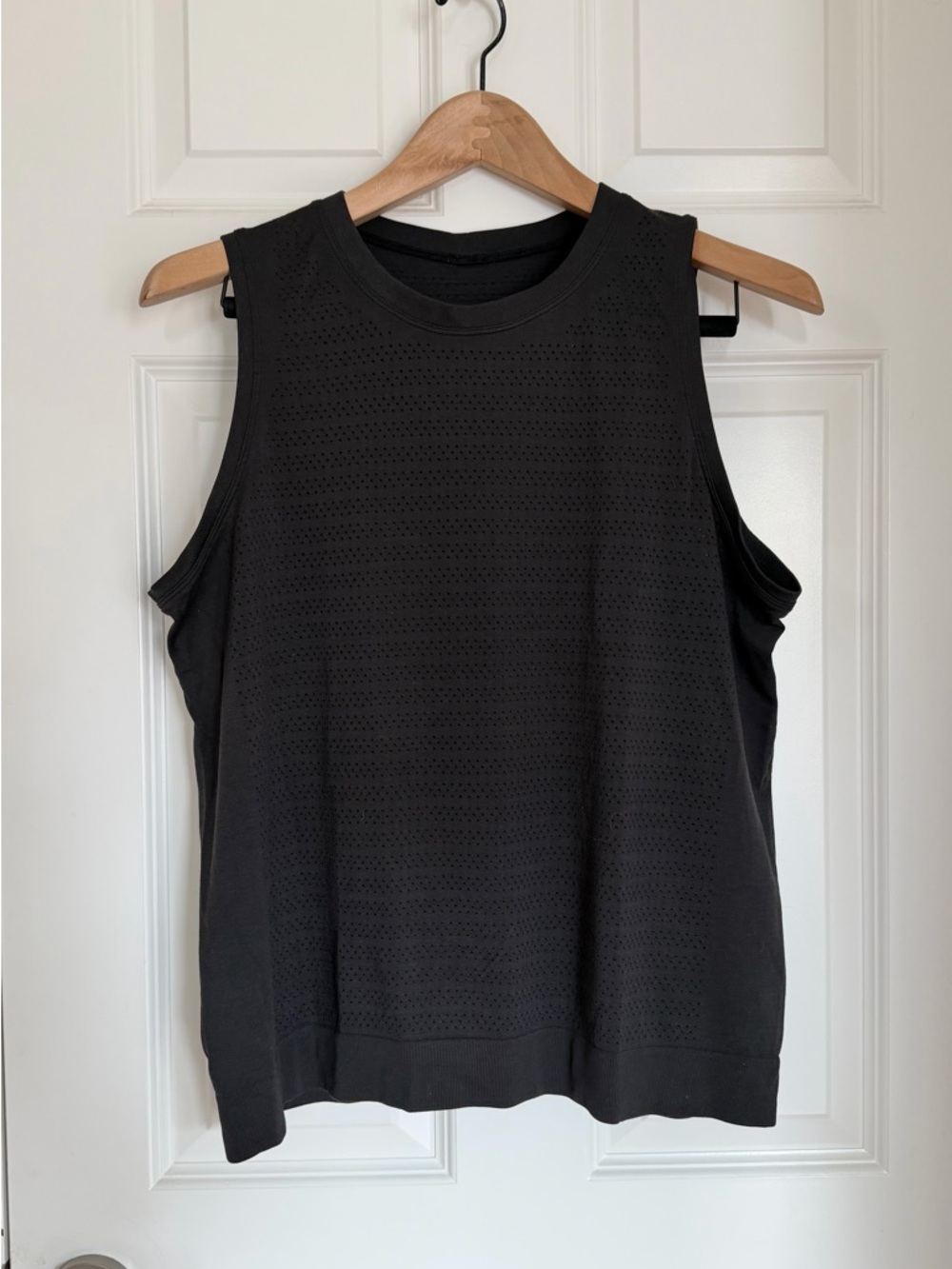 Sleeveless Black Perforated Knit Tank Top